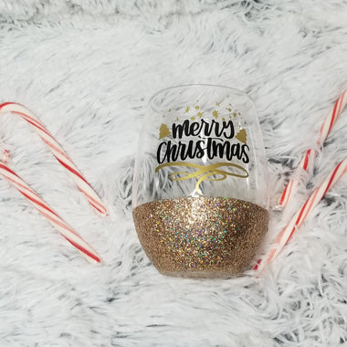 Christmas Glitter Stemless Wine Glass