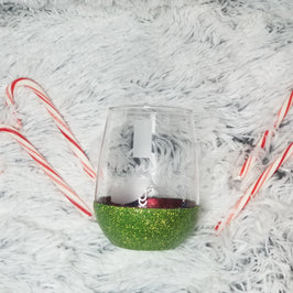Christmas Glitter Peek A Boo Stemless Wine Glass