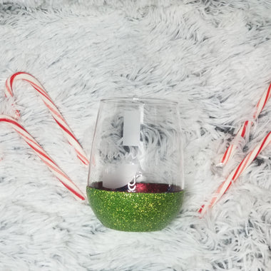 Christmas Glitter Peek A Boo Stemless Wine Glass